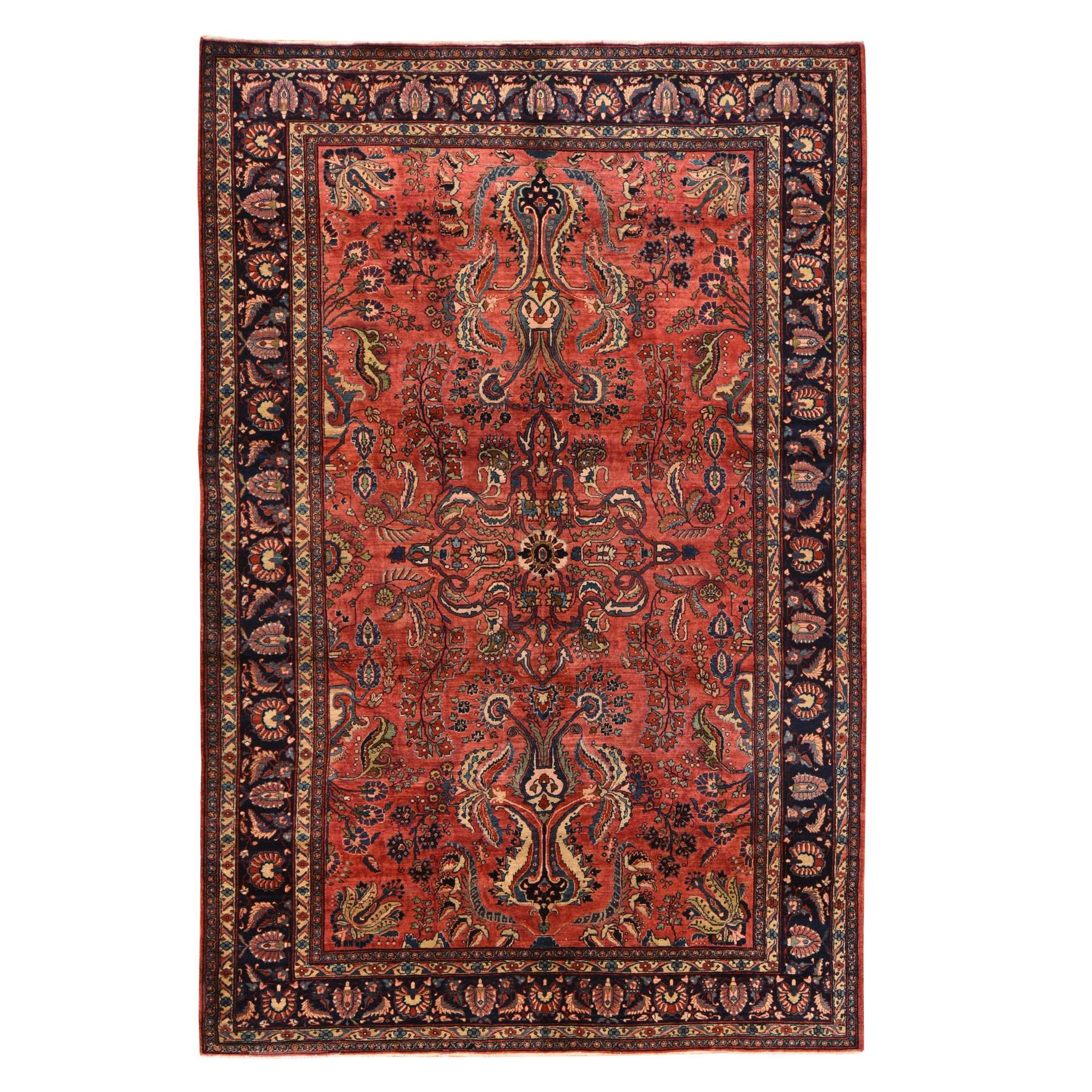 7'7"x11'9" Terracotta Red, Antique Persian Sarouk with All Over Design, Clean and Soft, Good Condition, Hand Knotted, 100% Wool, Oriental Rug 